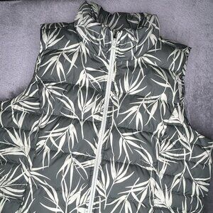 Lands End Vest Womens Large Green Winter Down Puffer Leaf Print Full Zip Size L